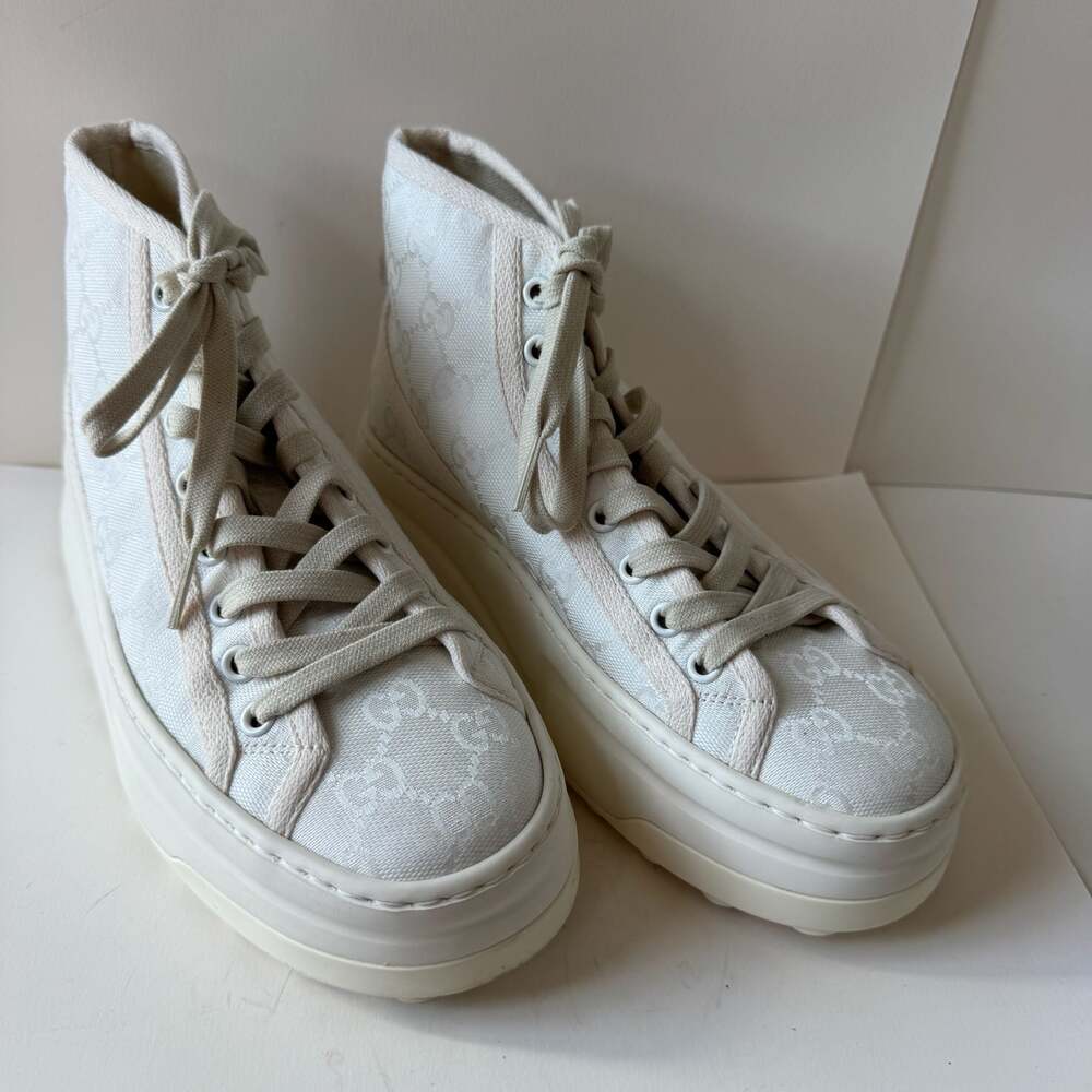 Gucci GG Supreme Canvas High-Top Platform Sneakers White